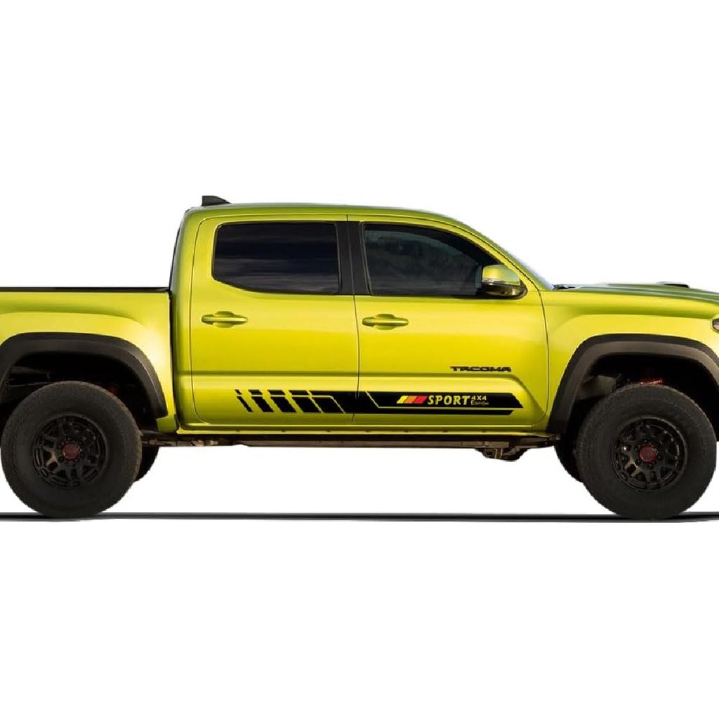 2X Side Door Stripes Decal Sticker Sport Edition 4X4 Compatible With Toyota Tacoma 2004 - Present (#02) (Gloss Black)