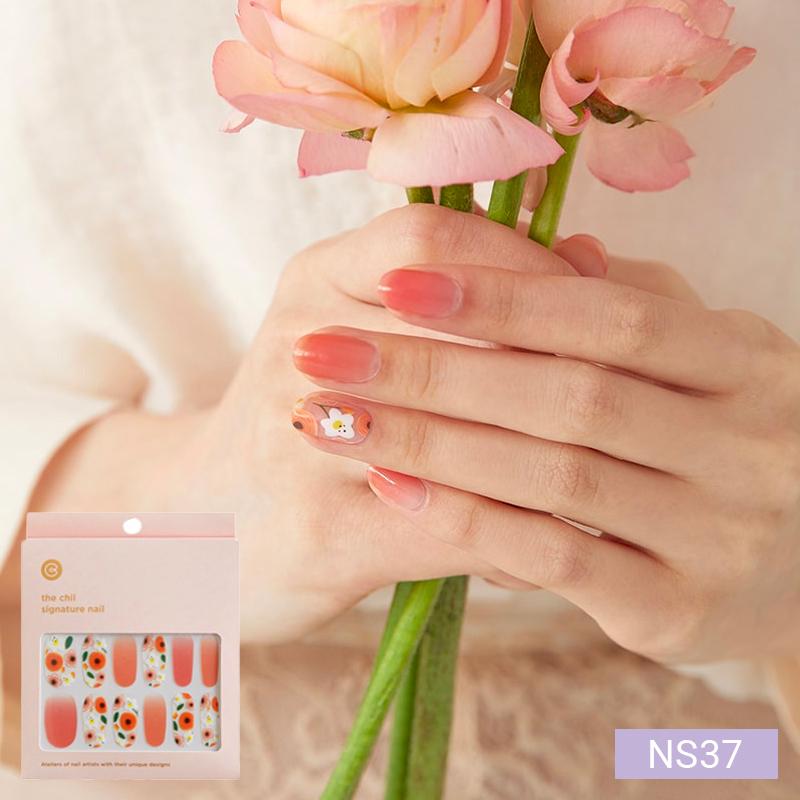 Floral Nail Stickers - 24pcs Self-Adhesive Strips, Quick 5-Min Manicure