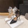 Fashion Rhinestone Bow High Heels 2025 Spring New Wedding Shoes Two-wear Celebrity Stiletto Buckle Strap Single Shoes