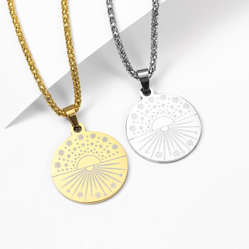 Sun On the Sea Pendant Necklace for Women Simple Round Row Pendant Necklace