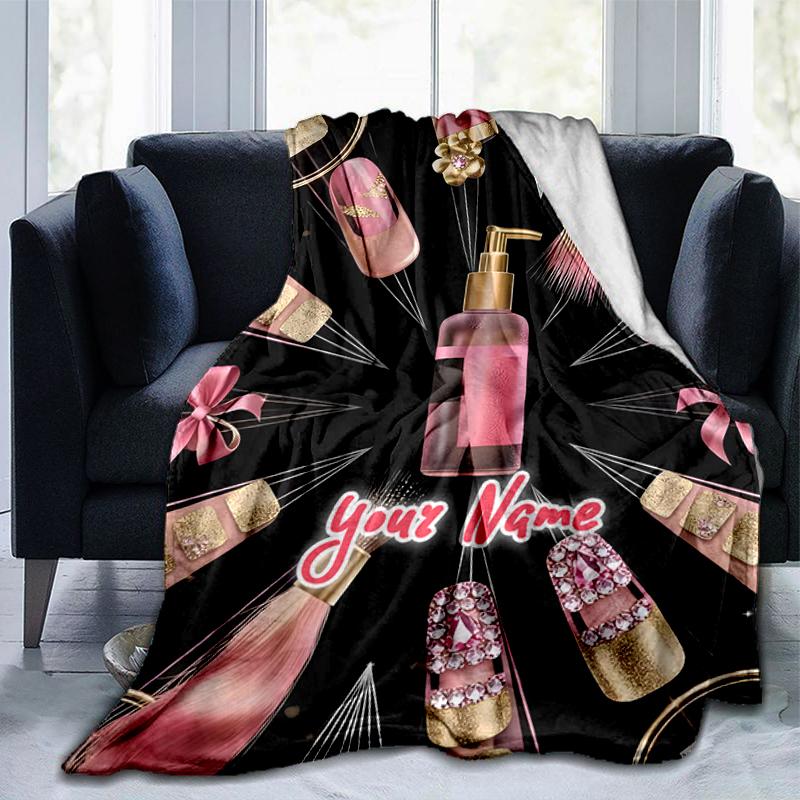 1PC Custom Name Glamorous Nail Art outdooor Flannel blankets Throw Blanket All-Season Throw Gift Bedspread for Couch, Bed, Camping Holiday Birthday gi
