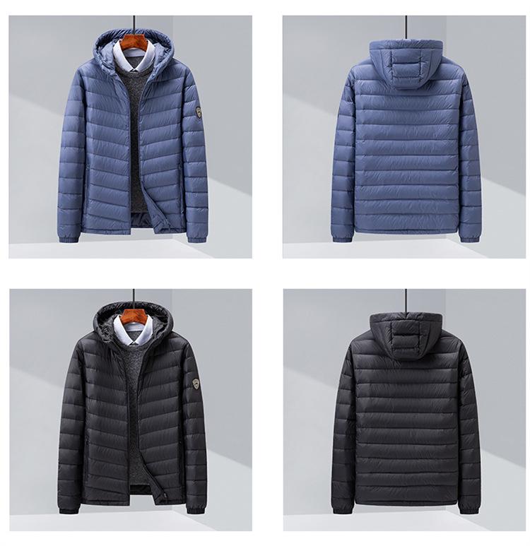 Men's Lightweight Hooded Down Jacket 2025 – Short Style, Stand-Up Collar, Trendy Winter White Duck Down Outerwear