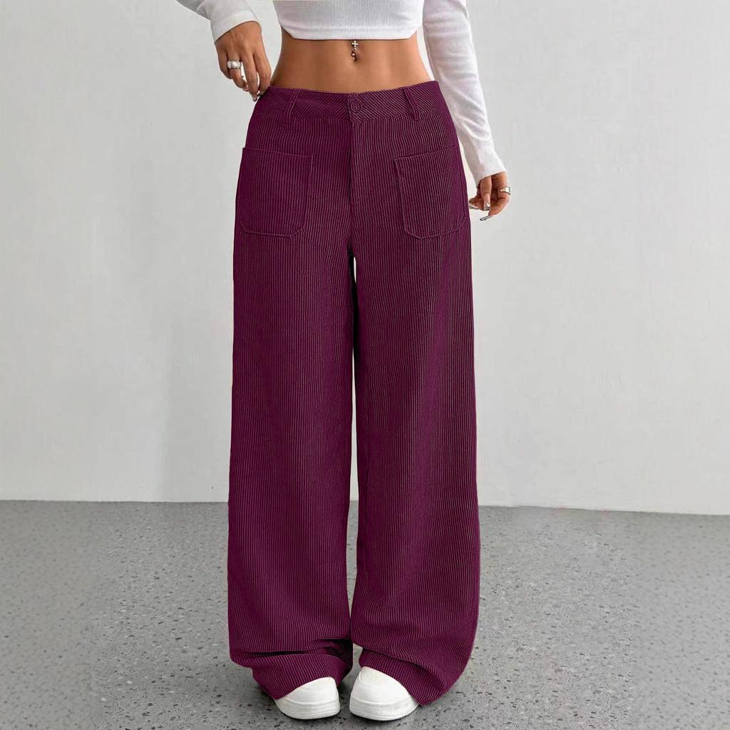 VEZFAA Pantalones y capris de cintura alta con estampado de color sólido informal a la moda para mujer