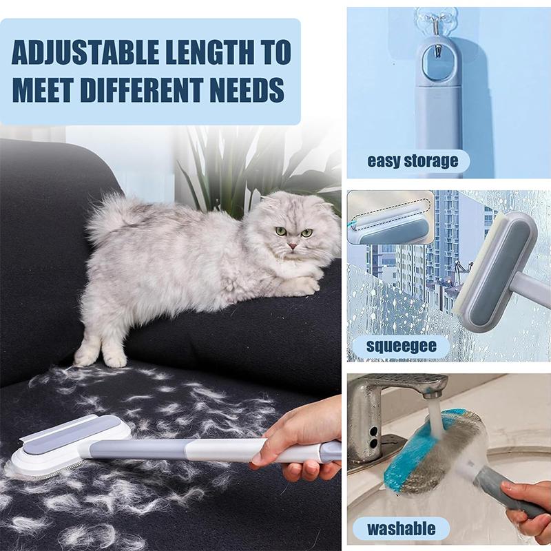 Pet Hair Remover 4 In 1- Reusable Long Handle Dog Hair Remover Brush, Washable Lint Cleaner For Dog And Cat Hair