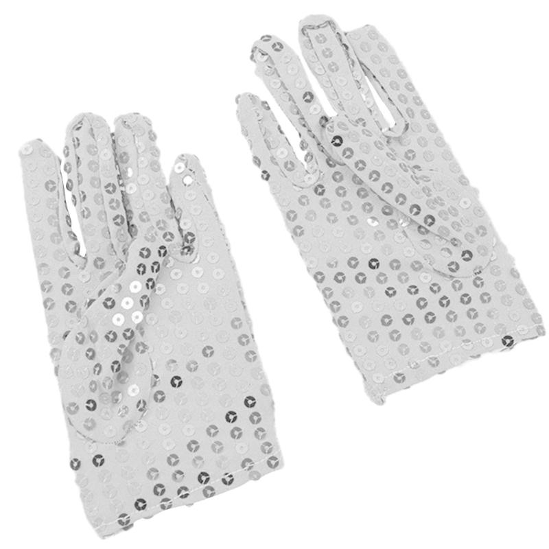Elastischer Tanzwettbewerb Showhandschuh mit Pailletten Kinder Sonnenschutzhandschuhe silber