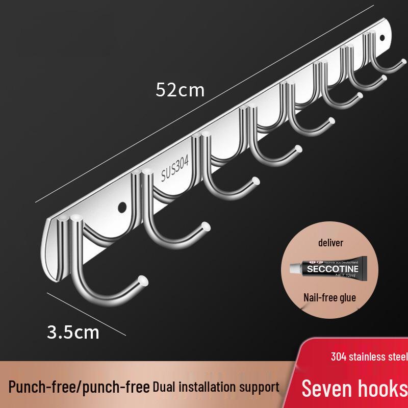 304 Stainless Steel Single Row Coat & Towel Hooks - Strong Load-Bearing for Kitchen & Bathroom