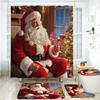 Weihnachtsgeschenke Badezimmer Duschvorhang Teppich Set Weihnachtsmann Schneemann Frohes Neues Jahr Polyester Duschvorhänge Badezimmer Dekor
