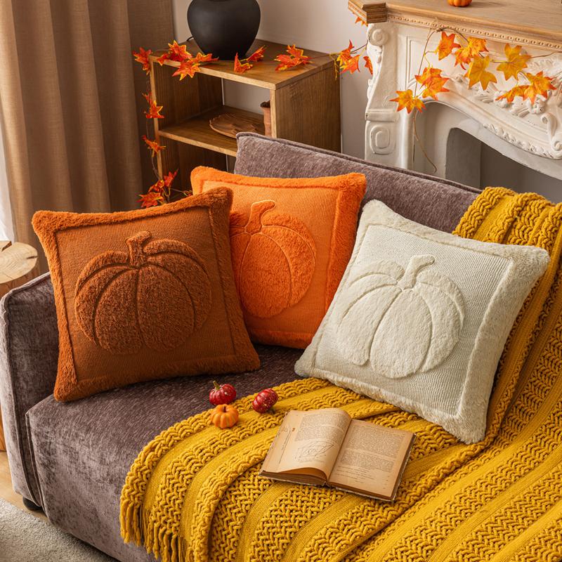 Pumpkin Fall Pillow Cover Plush Halloween Throw Pillow Case Sofa Couch Fall Thanksgiving Halloween Party Decoration Pillowcase