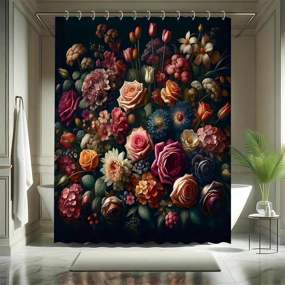 

Retro Floral Black Pattern Shower Curtain Washable Dirt-Resistant Shower Head Waterproof Polyester Bath Curtain For Home Decor 90x180CM