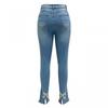 High Waist Slim Fit Denim Skinny Jeans With Bow Rhinestone Detail Women
