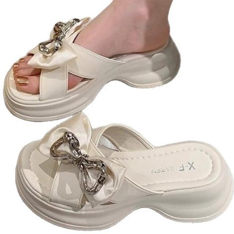 Summer fashion bow thick-soled heightened one-word slippers wear exquisite girls casual sandals