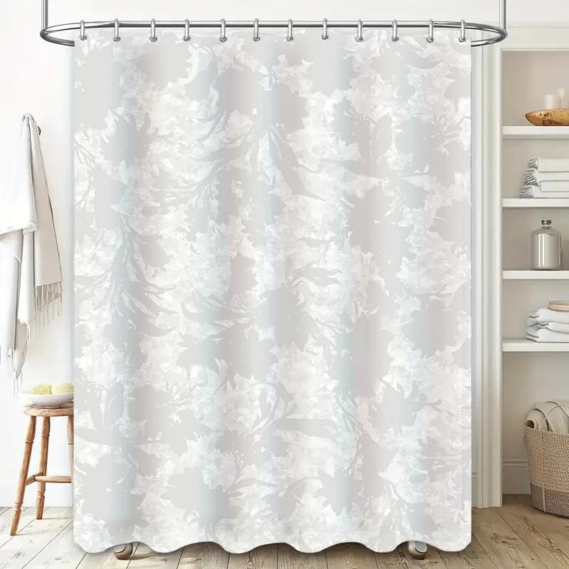 Luxury Waterproof Printed Shower Curtain White Floral Design For Bathroom Decor Soft Fabric Quick-Dry Bath Shower Curtain