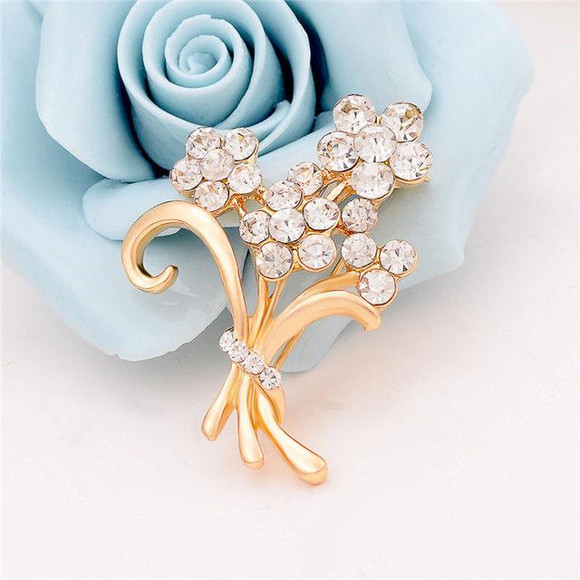 Hesiod Goldfarbene Blumen Schmetterling Blätter Kristall Strass Broschen Anstecknadeln Hochzeit Braut Bankett Schmuck Anstecknadeln Weihnachtsgeschenke gray