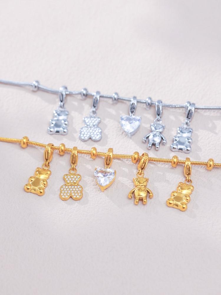 Stainless Steel Multi Bear Charms Bracelets For Women 18k Gold Plated Waterproof Non Tarnish Women's Removable Charm Bracelet