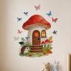 Mushroom House Wall Stickers, Peel And Stick Vinyl Decals, Watercolor Fairy Tale Wall Stickers with Hedgehogs Birds Butterflies for Kids Bedroom