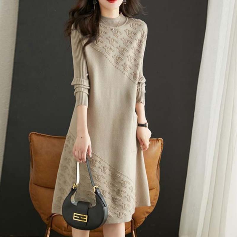 

Сукня для жінки Бавовна Зима Вінтажний Повсякденний Довгий В язаний Светр Сукні XXL бежевий