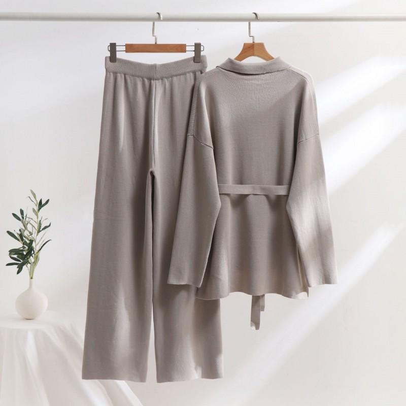 Fashionable Simple Comfortable Two-piece Suit Solid Color Loose Top High-waist Wide-leg Pants Set