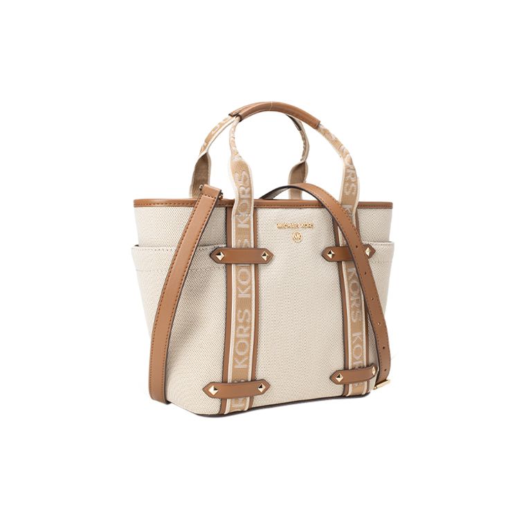 Michael Kors Mk Letter Print Polyester Cotton Tote Crossbody Shoulder Bag Women Bags Beige 30T2G5VT1C-817
