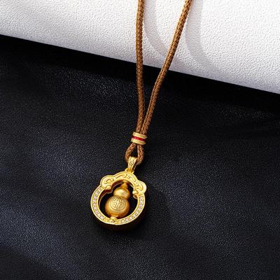 Collana Vintage Girevole a Zucca con Strass - Trendy Stile Corte Vietnamita, Ciondolo Dorato, Gioiello con Colore a Lunga Durata