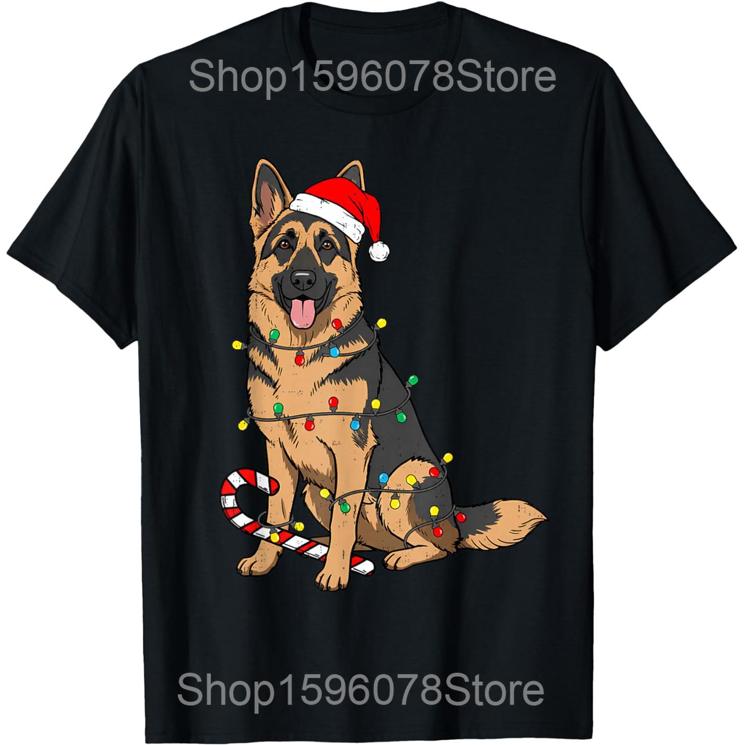 

Немецкая овчарка Рождественские огни Рождество Домашний питомец Любитель собак Футболки Юмор Уличная одежда Футболка Короткий рукав Унисекс Свободная одежда 4XL