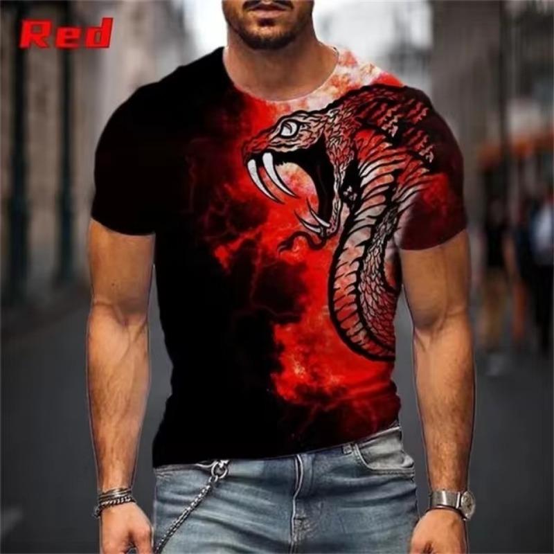 Koszulka z nadrukiem 3D Snake Graphic Tshirt męska letnia koszulka z krótkim rękawem i okrągłym dekoltem, casualowa koszulka męska hip-hopowa, Streetwear