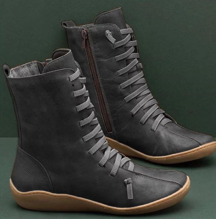 

Women s Lace-up Side-zip Flat Heel Ankle Boots 43 чорний