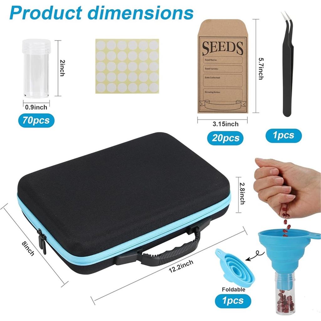 70 Slots Seed Storage Organizer, Garden Seeds Saver Kit Seed Organizer with 20 Seed Envelopes, Write Label, Funnel