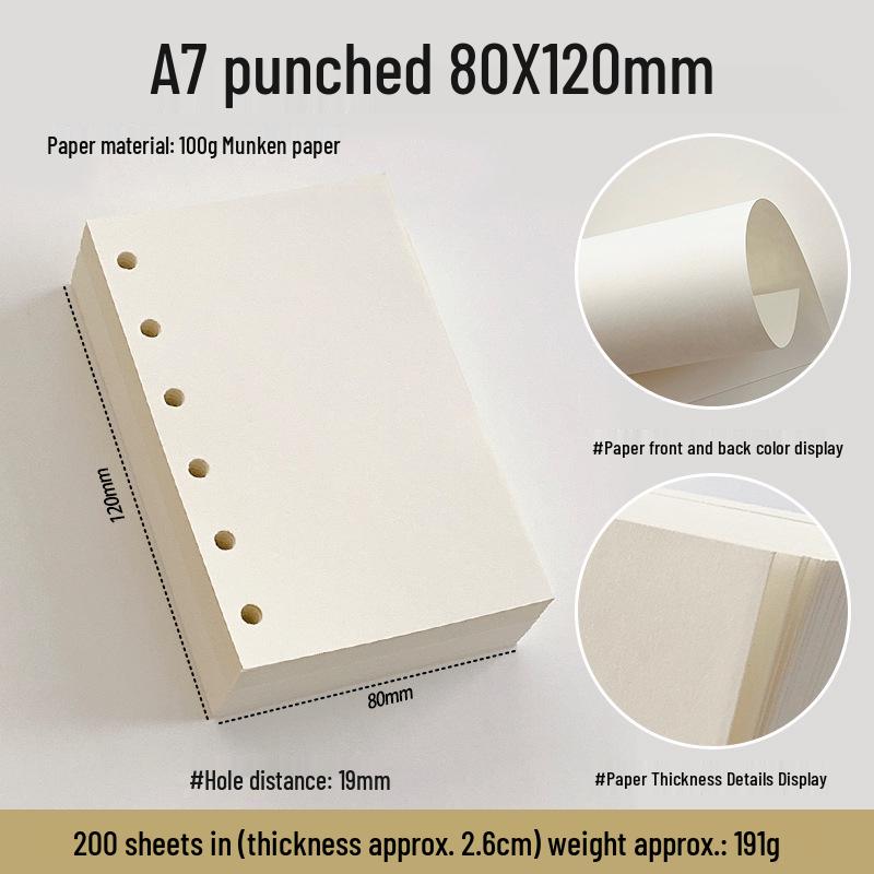 Munken Crème-kleurige Lichtgewicht Losbladig Notitieboekpagina's, 100g, A6/A7/M5, Inktbestendig, Oogvriendelijk.