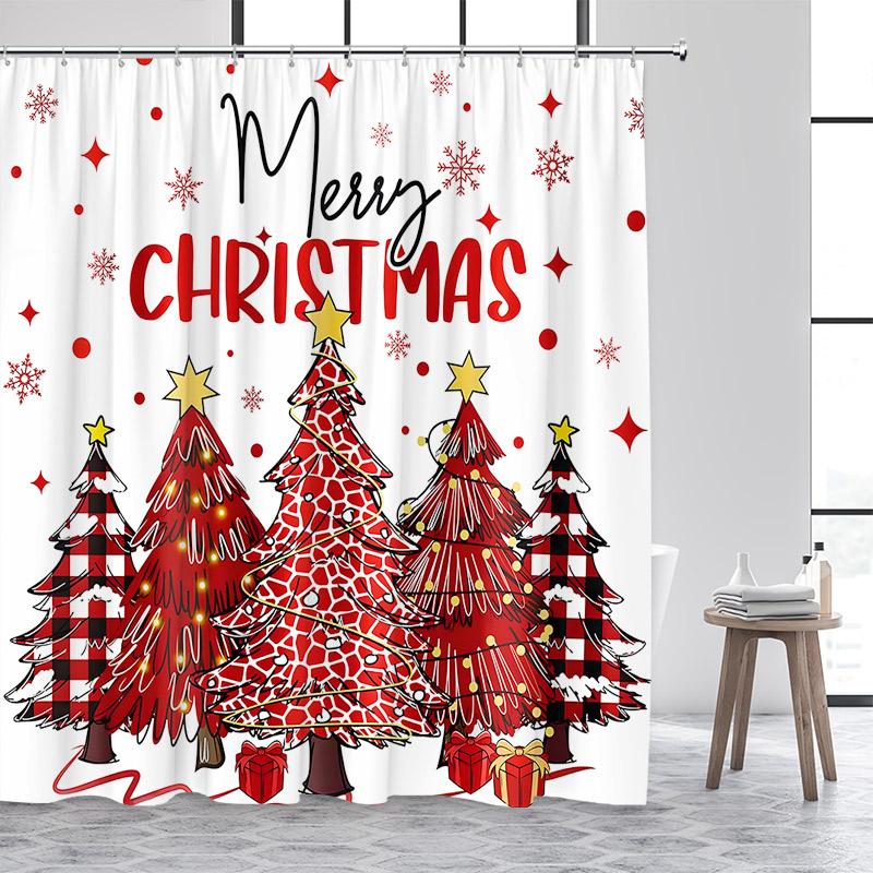 Blue Christmas Tree Shower Curtain Winter Snowflake Pine Trees New Year Christmas Bath Curtains Fabric Bathroom Decor With Hooks