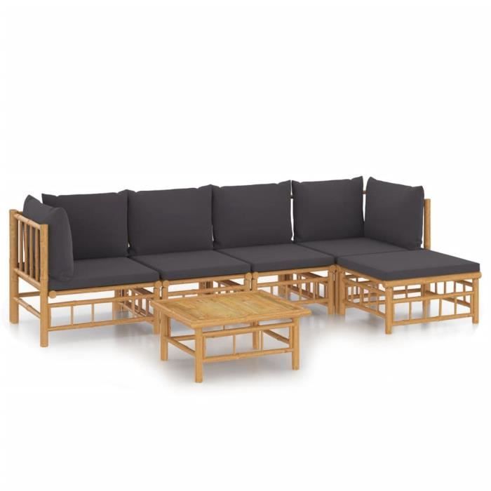 VidaXL Garden Lounge Set 6 Pcs with Dark Grey Cushions Bamboo 3155212