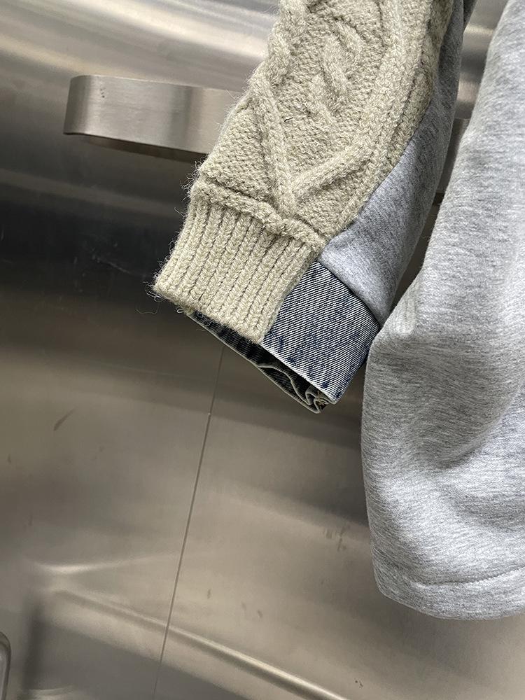 2024 Autumn Korean Loose-Fit Sweater: Round Neck, Long Sleeve, Denim Splicing Design
