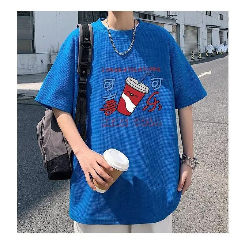 

Чоловічі футболки Літерний графічний принт Модні брендові футболки для чоловіків Чоловічий одяг Повсякденна футболка Чоловіче літо Корейське ретро 3XL синій