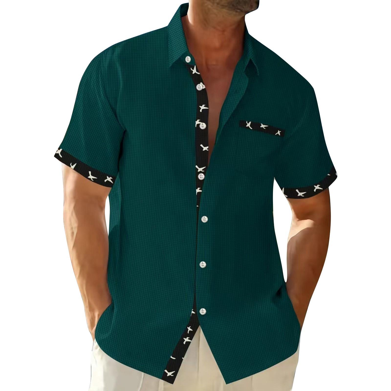 

Мужская повседневная деловая рубашка с цветочным принтом и коротким рукавом, мужская рубашка с воротником-лацкан на пуговицах XXL