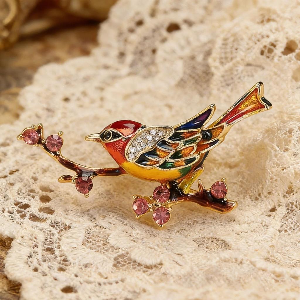 Vintage Classic Enamel Bird Brooches Pins For Women Men Vivid Aniaml Magpie Dripping Oil Rhinestone Badges Corsages