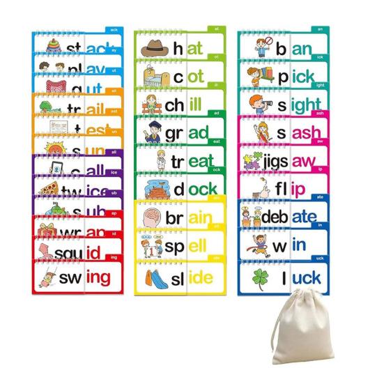 30 Read And Rhyme Flip Book Word Families Letter Sounds Flash Cards ABC Vocabulary Cards Set Educational Reading Games for Preschool Kindergarten