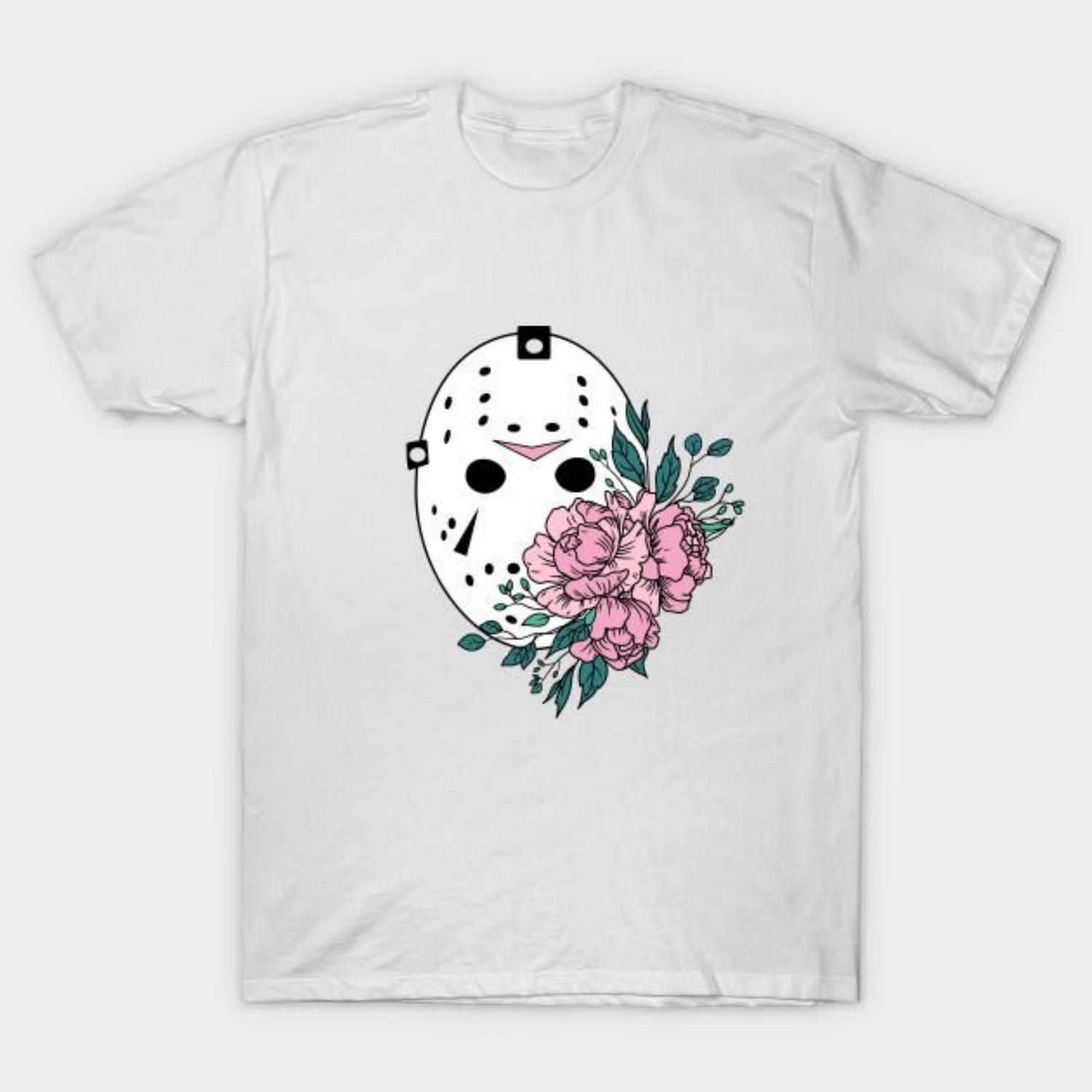 Men Black Print T-shirt Jason Floral No-Cut Transfer Paper Print Cotton Tshirt S чёрный