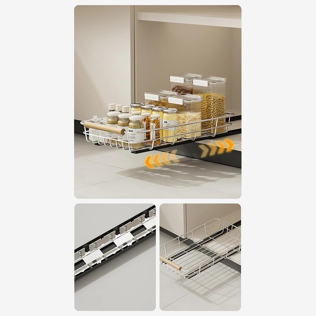 Výsuvný organizér na skříňky, kuchyňský kořenící stojan, úložný stojan na misky a nádoby, víceúčelový úložný stojan, vysouvací police do spíže