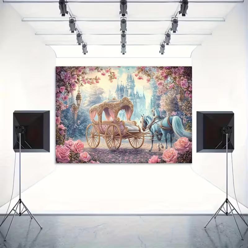 2D Pink Castle Backdrop Princess Party Photography Background