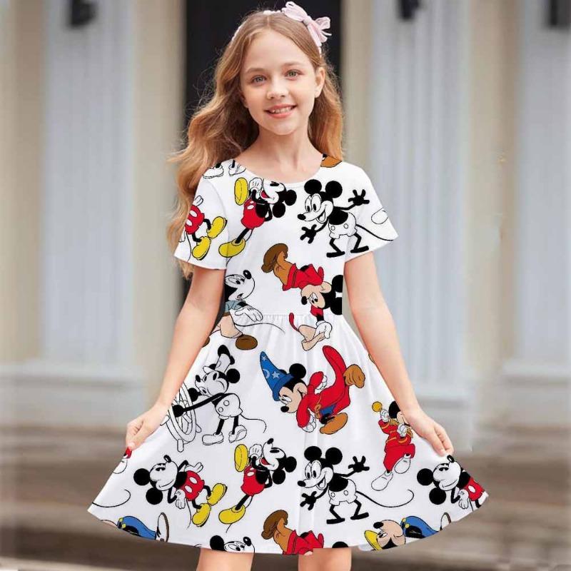 Children Clothes Girls Short Sleeve Dress Cartoon Minnie Mouse Printed