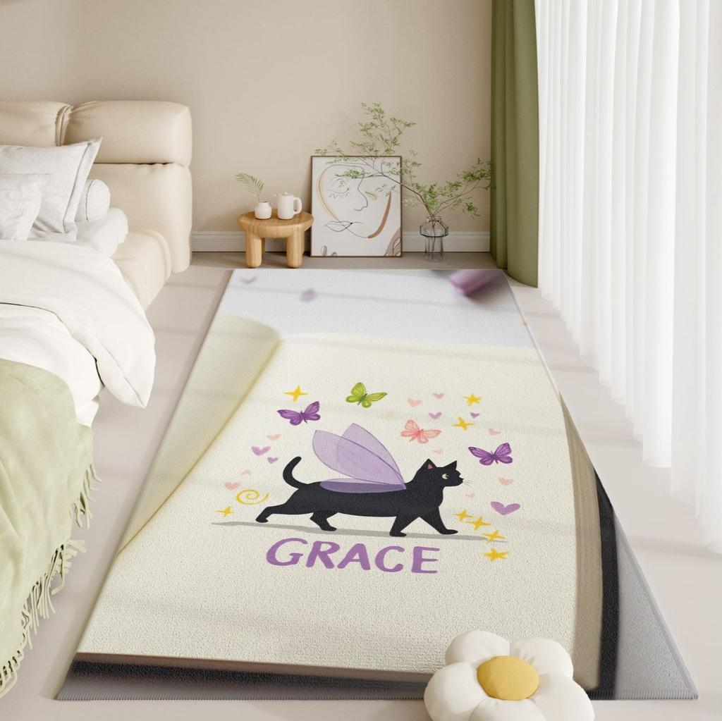 Designer Autumn Rug: High-Pile Flannel Bed Mat, Thermal-Insulated Hall Carpet with Velvet Trim for Minimalist Home Decor