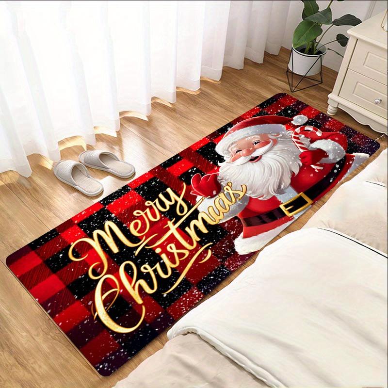 Merry Christmas Flannel Carpet 3D Santa Claus Rug Bedroom Living Room Kitchen Laundry Bathroom Entrance Festive Holiday Decor