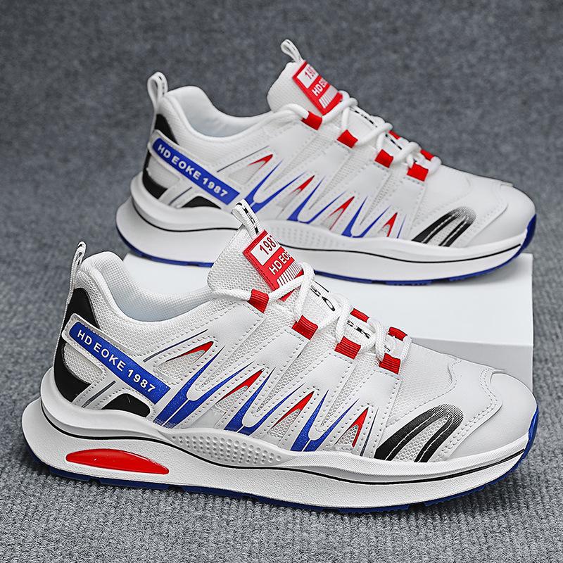 2024 Fashion New Leather Splicing Contrasting Color Low-top Dad Shoes Summer Mesh Breathable Running Sports Men's Shoes