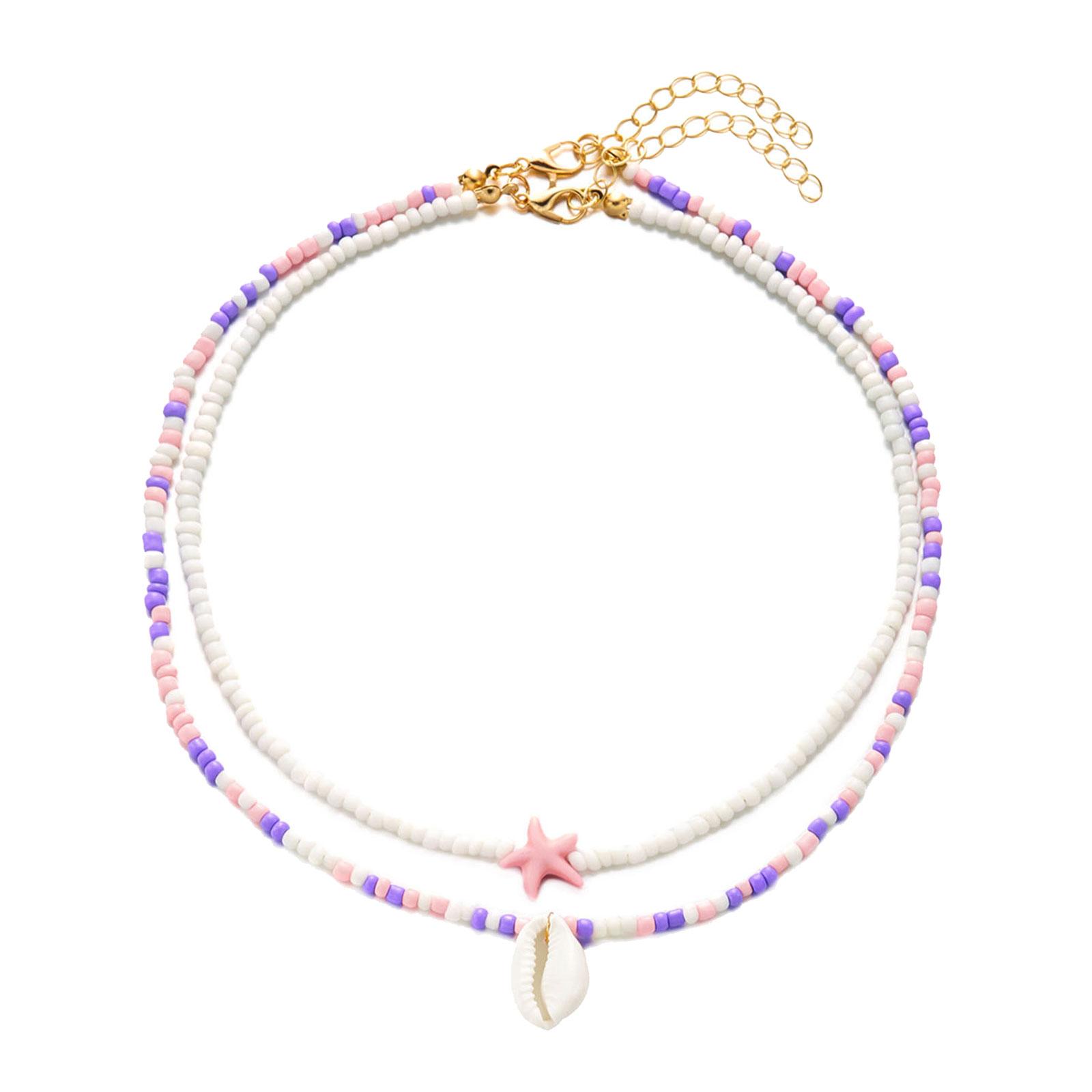 

Набор из 2 ожерелий-подвесок в богемном стиле с двойным слоем, бусинами и ракушкой морской звезды для женщин и молодых любительниц моды 4