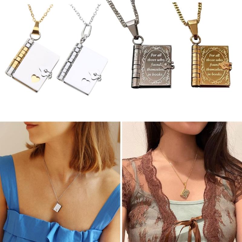 Pusty Otwierany Naszyjnik Książka Stal Nierdzewna Medalion na Zdjęcie Łańcuszek na Szyję dla Mężczyzn Kobiet Prezent dla Pary DIY Akcesoria do Biżuterii