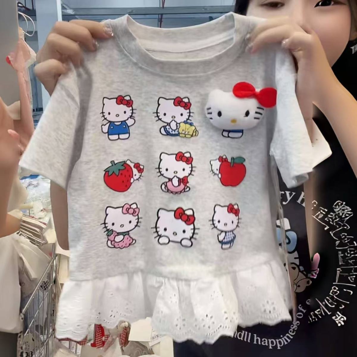 Girls Summer Lace Print Short Sleeve T Shirt Sweet Thin Cute Top 90