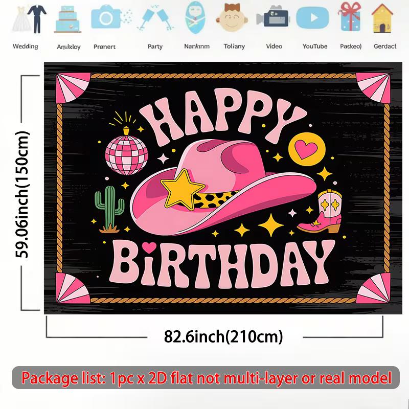 2D Retro Western Cowboy Themed Happy Birthday Backdrop for Kids & Teens Photoshoot