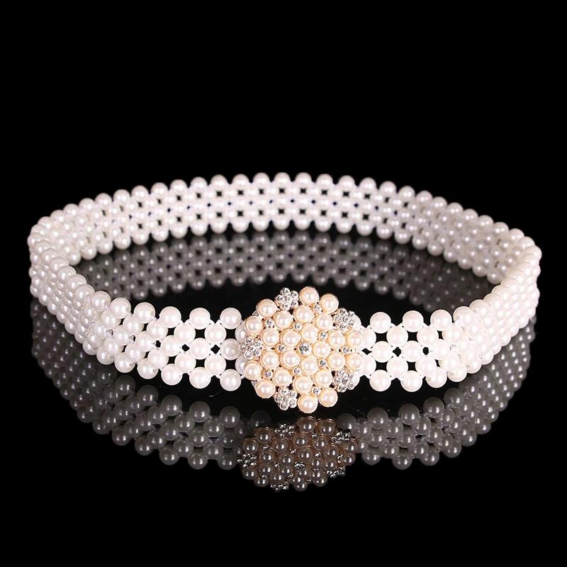 Ladies' Elastic Thin Waistband With Pearl  Waist Chain Simple Korean Style Drawstring Belt Women Apparel Accessories