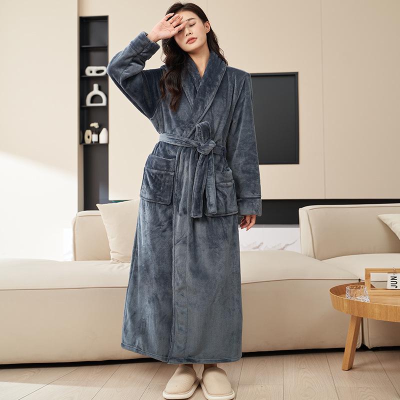 

Двусторонний вельветовый фланелевый зимний халат: Плотный, уютный халат для пары длиной до щиколотки, мужская пижама из кораллового флиса XXXL