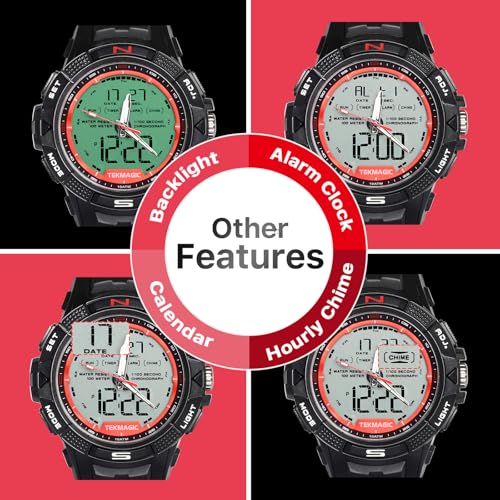No-brand Men's 100m Water Resistant Multifunction Sports Watch with Stopwatch, Calendar, Dual Time, and 12- or 24-Hour Display