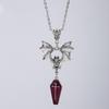 Exaggerated Gothic Sliver Color Vampire Bat Cross Red Coffin  Pendant Necklace for Women Halloween Party Retro Punk Jewelry Gift